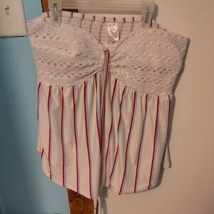 No Boundaries White Top with Red and Blue Stripes